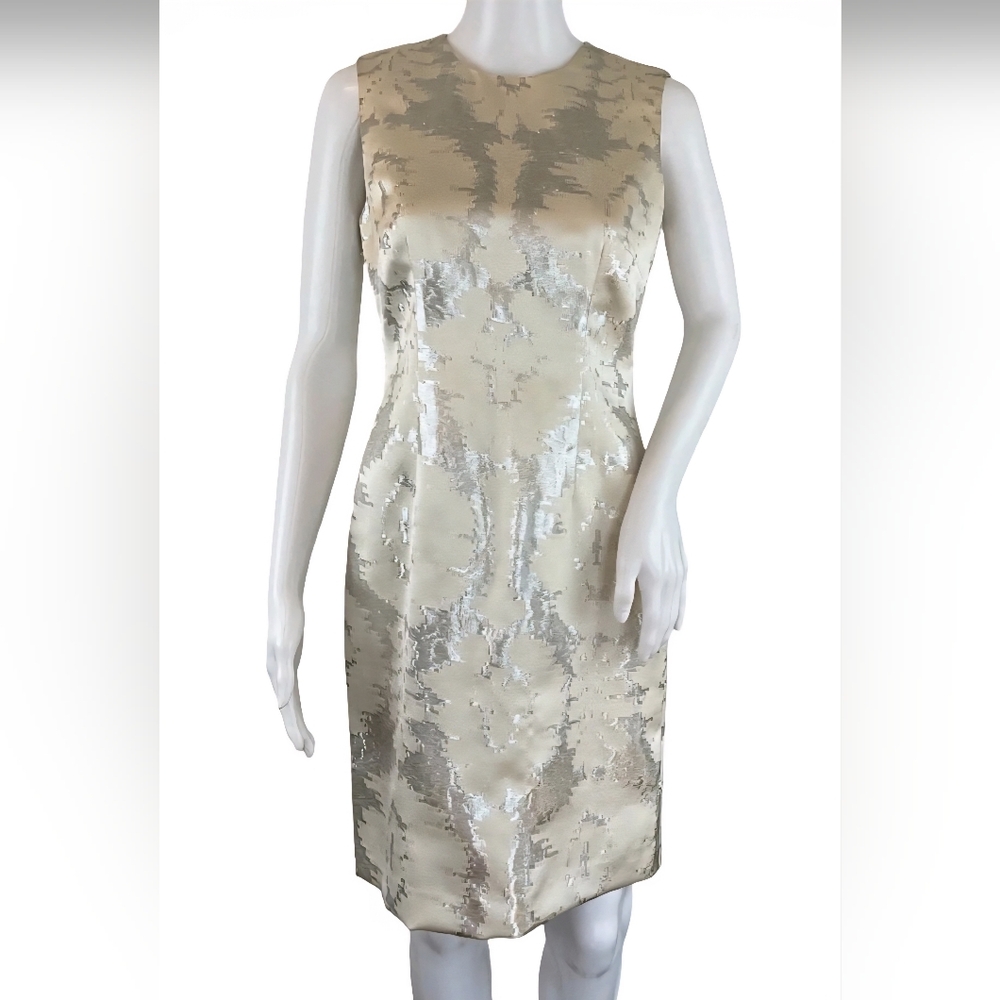 Elegant Cream Metallic Sleeveless Dress
